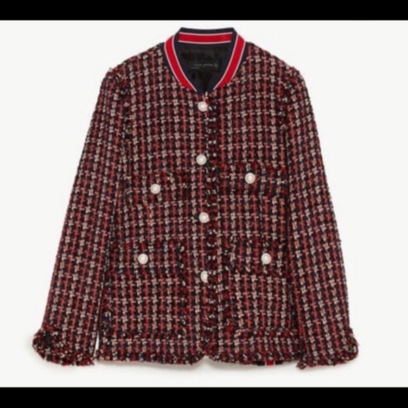 Zara Tweed jacket w/ striped detail - Picture 1 of 3